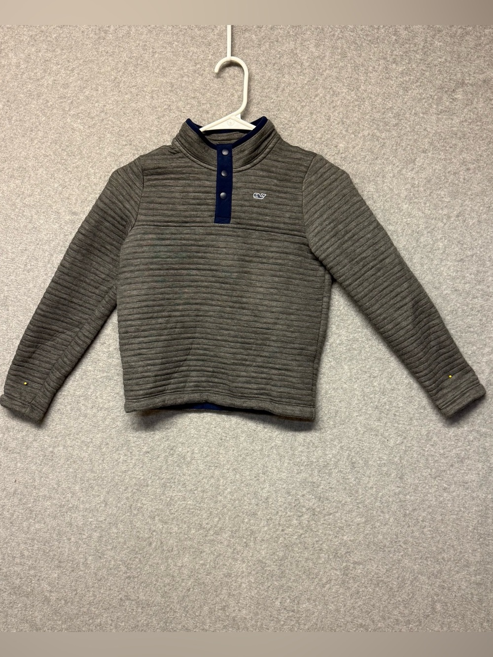 Vineyard Vines 1/4 Snap Pullover Boys 7 Gray Ribbed Texture Mock Neck